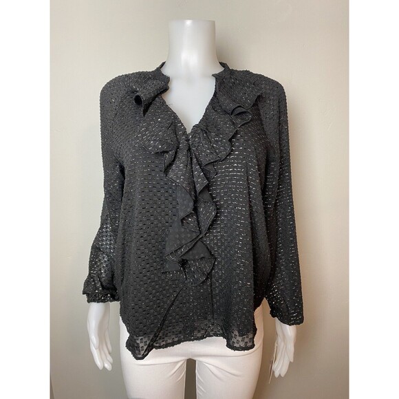 N2. Nanette Top Size M Black Blouse Balloon Sleeve V Neck NWT $88 - Picture 5 of 10